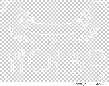 黒板にチョークで描いたカフェのお皿やコーヒーカップのイラスト素材　手書きのシンプルおしゃれなデザイン 128565025