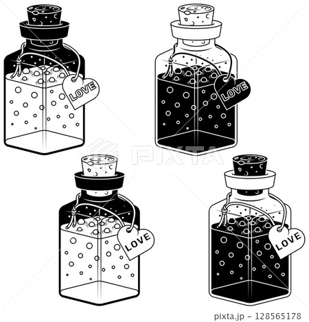 Glass bottle with love potion for Valentine's Day 128565178