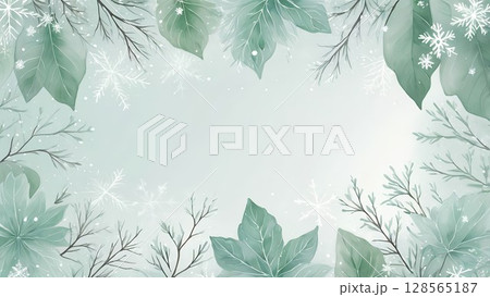 冬の植物で彩るフレーム素材｜水彩調で上品な仕上がり 128565187