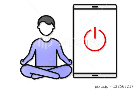 デジタルデトックス中の人物とスマホのアイコン 128565217