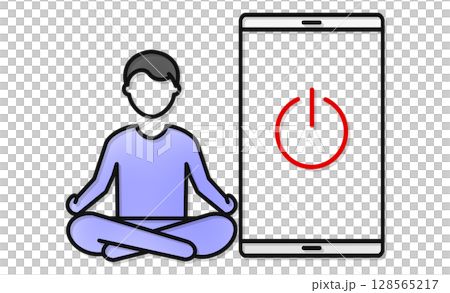 デジタルデトックス中の人物とスマホのアイコン 128565217