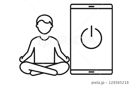 デジタルデトックス中の人物とスマホのアイコン 128565218