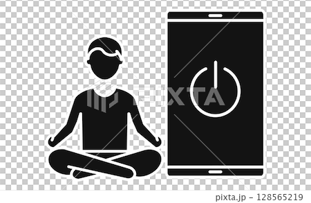 Person undergoing digital detox and smartphone icon Person undergoing digital detox and smartphone icon 128565219