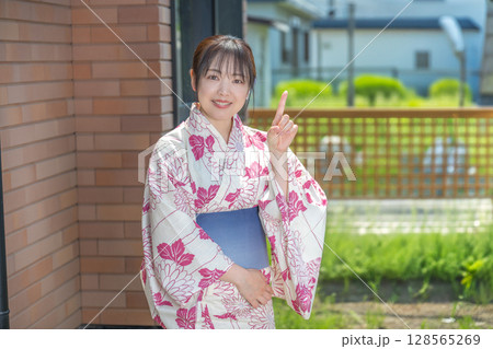 指差す浴衣女性 指差す浴衣女性 128565269