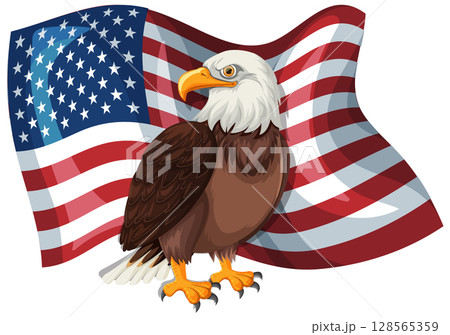 Bald Eagle with American Flag Illustration Bald Eagle with American Flag Illustration 128565359