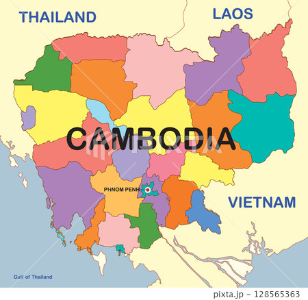 Colorful Vector Map of Cambodia with Borders 128565363