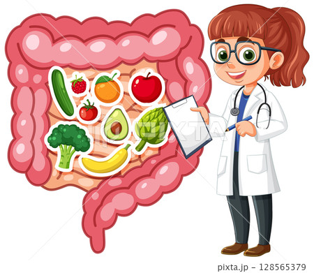 Nutritionist Explaining Healthy Foods for Digestive Health 128565379