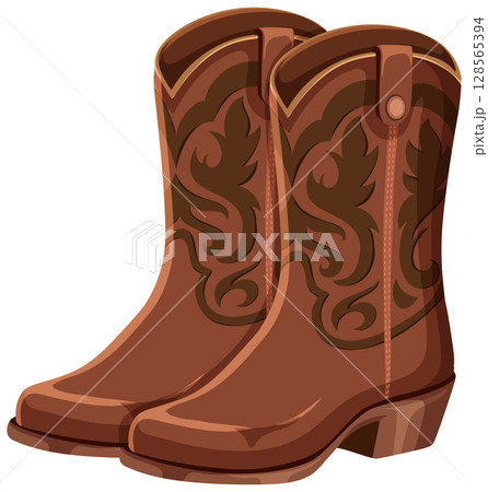 Stylish Brown Cowboy Boots Vector Illustration 128565394