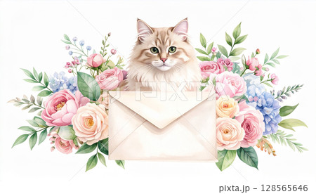 花の中で座る猫 128565646