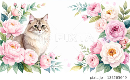 花の中で座る猫 128565649