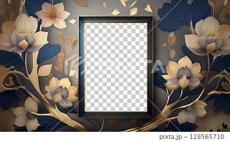 花と額　PNG素材　AI生成素材 128565710