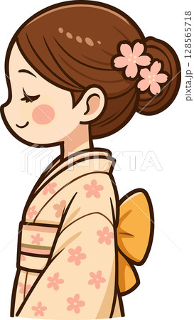 和服姿の女性の横からのイラスト 128565718