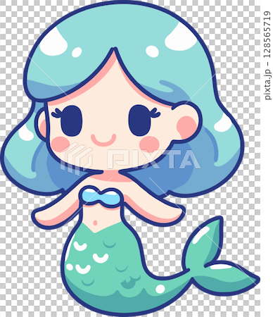 Blue haired mermaid illustration 128565719