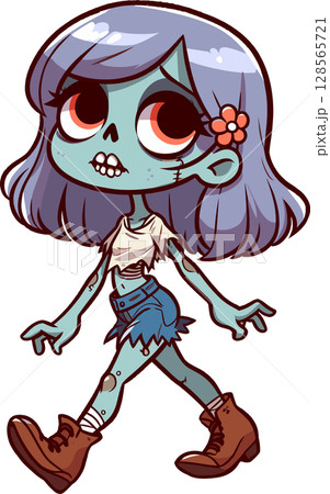 かわいい女性ゾンビのキャラクターのイラスト かわいい女性ゾンビのキャラクターのイラスト 128565721