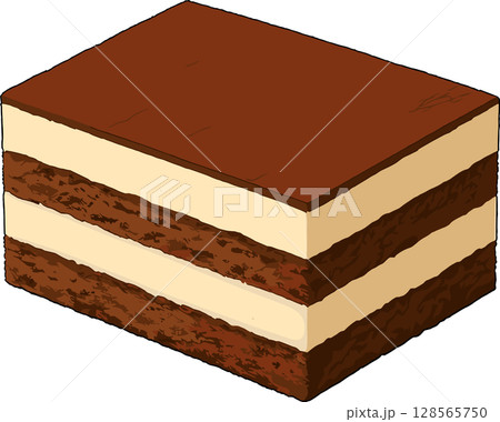四角く切られたティラミスのイラスト 128565750
