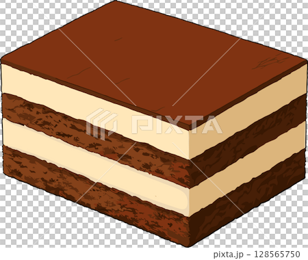 四角く切られたティラミスのイラスト 128565750