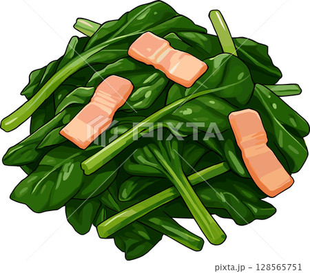 ほうれん草とベーコンの料理のイラスト 128565751