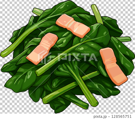 ほうれん草とベーコンの料理のイラスト 128565751