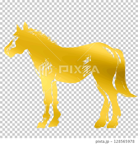 午年、年賀素材、墨・筆タッチ_横から見た馬のシルエットベクターイラスト_ゴールド 午年、年賀素材、墨・筆タッチ_横から見た馬のシルエットベクターイラスト_ゴールド 128565978