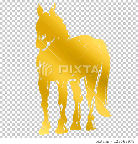 Year of the Horse, New Year's material, ink and brush strokes_front view of a horse silhouette vector illustration_gold Year of the Horse, New Year's material, ink and brush strokes_front view of a horse silhouette vector illustration_gold 128565979