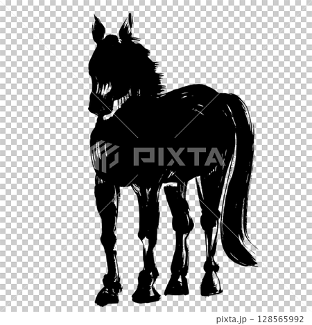 午年、年賀素材、墨・筆タッチ_正面から見た馬のシルエットベクターイラスト 午年、年賀素材、墨・筆タッチ_正面から見た馬のシルエットベクターイラスト 128565992