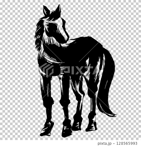 Year of the Horse, New Year's material, ink and brush strokes_front view of a horse silhouette vector illustration Year of the Horse, New Year's material, ink and brush strokes_front view of a horse silhouette vector illustration 128565993