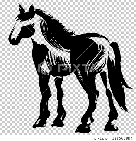 Year of the Horse, New Year's material, ink and brush strokes_Horse silhouette seen from behind, vector illustration 128565994