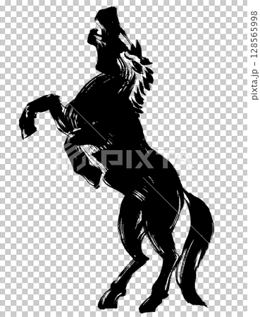 馬年,新年的材料,墨水和筆觸_嘶鳴的馬的剪影,向量插圖 馬年,新年的材料,墨水和筆觸_嘶鳴的馬的剪影,向量插圖 128565998