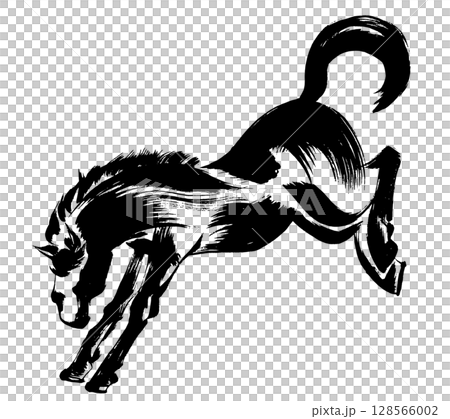 Year of the Horse, New Year's material, ink and brush touch_Silhouette of a landing horse, vector illustration Year of the Horse, New Year's material, ink and brush touch_Silhouette of a landing horse, vector illustration 128566002