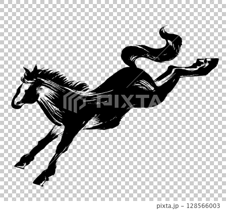 Year of the Horse, New Year's material, ink and brush touch_Silhouette of a landing horse, vector illustration Year of the Horse, New Year's material, ink and brush touch_Silhouette of a landing horse, vector illustration 128566003