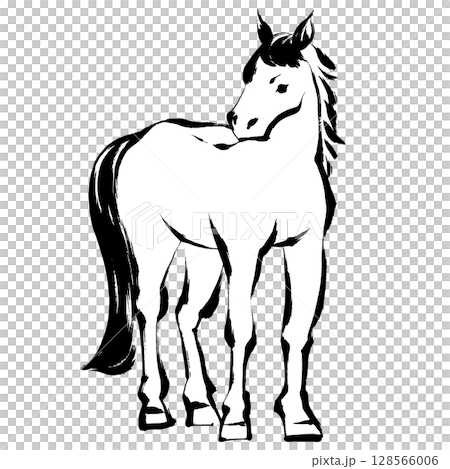 午年、年賀素材、墨・筆タッチ_正面から見た馬のベクターイラスト 午年、年賀素材、墨・筆タッチ_正面から見た馬のベクターイラスト 128566006