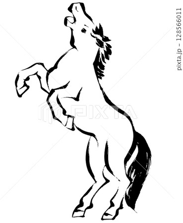 午年、年賀素材、墨・筆タッチ_いななく馬のベクターイラスト 午年、年賀素材、墨・筆タッチ_いななく馬のベクターイラスト 128566011