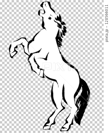 午年、年賀素材、墨・筆タッチ_いななく馬のベクターイラスト 午年、年賀素材、墨・筆タッチ_いななく馬のベクターイラスト 128566011