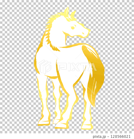 Year of the Horse, New Year's material, ink and brush strokes_vector illustration of a turning horse_gold Year of the Horse, New Year's material, ink and brush strokes_vector illustration of a turning horse_gold 128566021