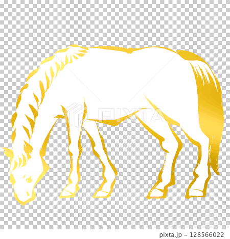 Year of the Horse, New Year's material, ink and brush strokes_vector illustration of a horse eating grass_gold Year of the Horse, New Year's material, ink and brush strokes_vector illustration of a horse eating grass_gold 128566022