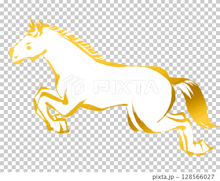 Year of the Horse, New Year's material, ink and brush strokes_Vector illustration of a jumping horse_Gold Year of the Horse, New Year's material, ink and brush strokes_Vector illustration of a jumping horse_Gold 128566027