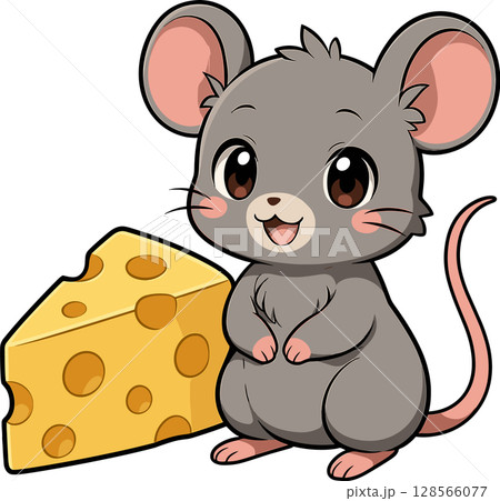 チーズとかわいいネズミのイラスト 128566077