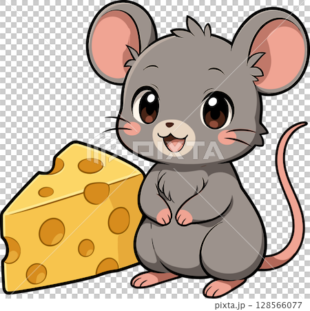 チーズとかわいいネズミのイラスト 128566077