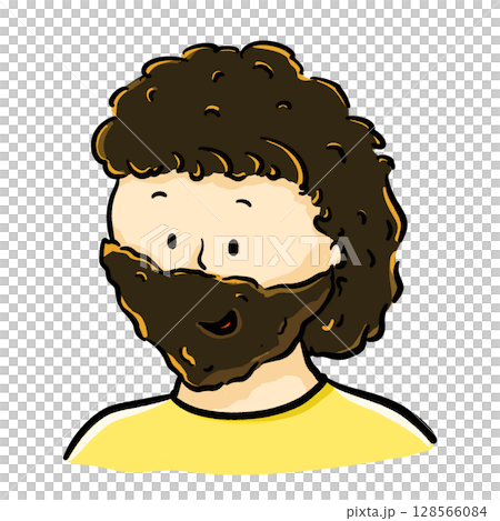 Man with curly brown hair and large brown beard cartoon illustration Man with curly brown hair and large brown beard cartoon illustration 128566084