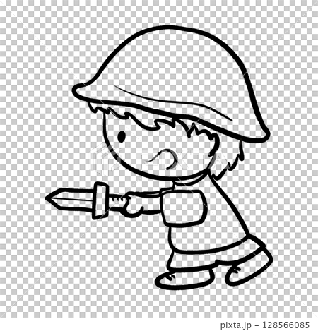Child cosplay soldier and play with sword outline illustration Child cosplay soldier and play with sword outline illustration 128566085