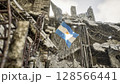 Argentinian Flag in War and Disaster Ruins 128566441