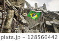 Brazilian Flag in War and Disaster Ruins 128566442