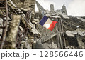 French Flag in War and Disaster Ruins 128566446