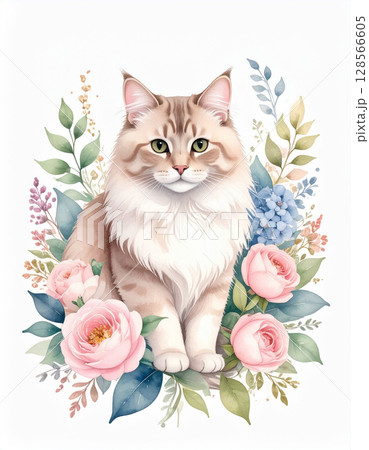 花と猫 128566605