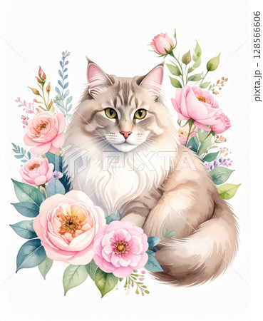 花と猫 128566606