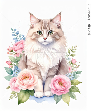 花と猫 128566607