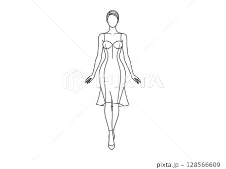 歩く女性の線画 128566609