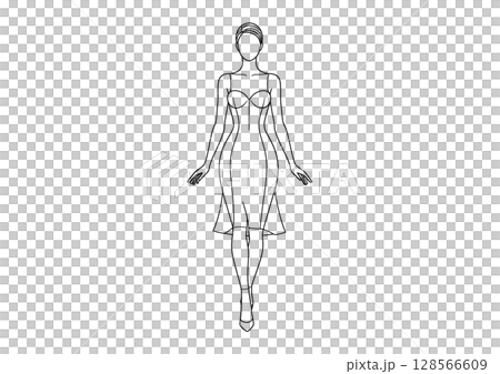 歩く女性の線画 128566609