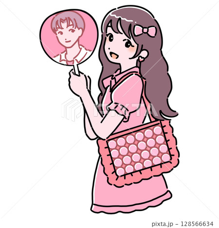 うちわと痛バを持つ推し活女子 128566634