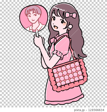 うちわと痛バを持つ推し活女子 128566634